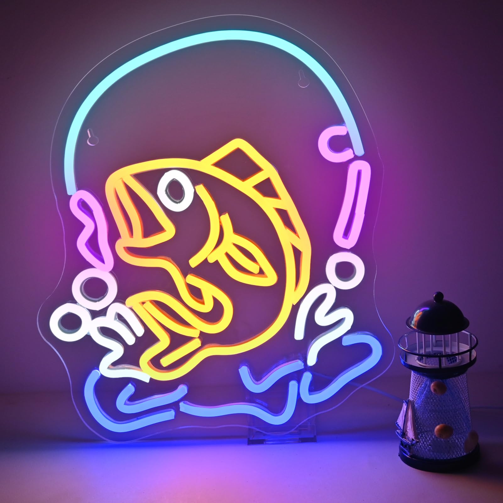 Commercial Kitchen Lighting Design - Sinal de néon de pesca peixe