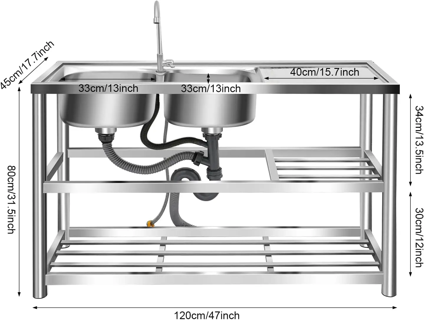 Pia de Aço Inoxidável de 3 Nív - Commercial Kitchen Sink avaliação e preço