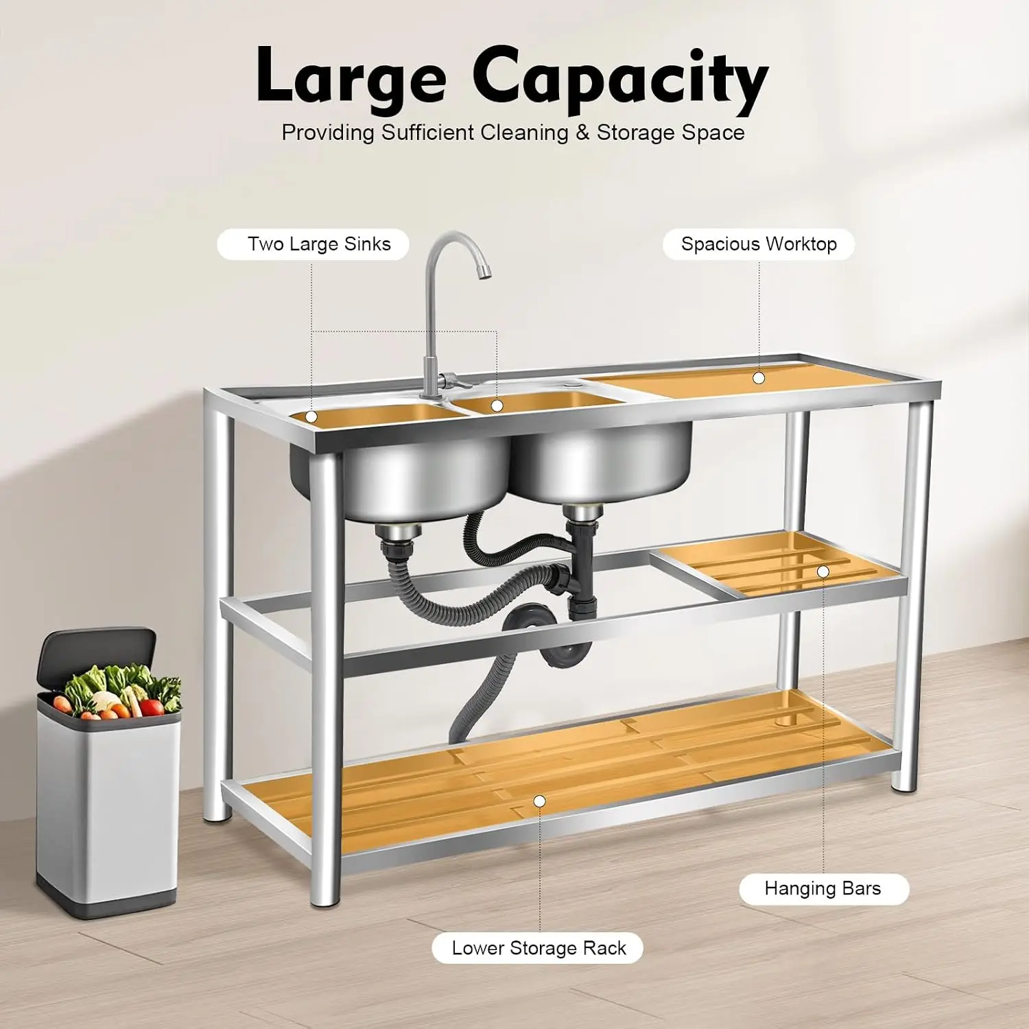 Pia de Aço Inoxidável de 3 Nív - Commercial Kitchen Sink avaliação e preço