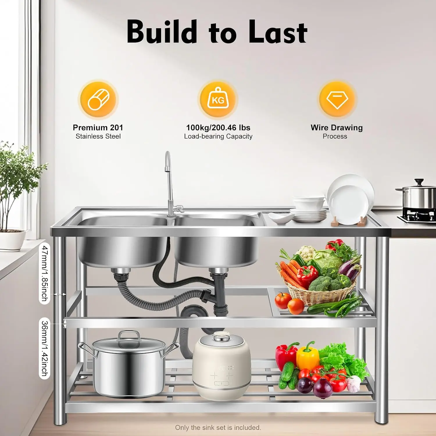 Pia de Aço Inoxidável de 3 Nív - Commercial Kitchen Sink avaliação e preço